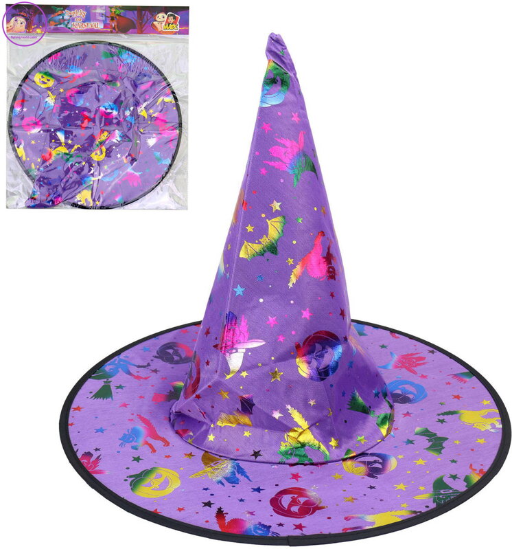 KARNEVAL Klobouk čarodějnický fialový duhový *KARNEVALOVÝ DOPLNĚK*