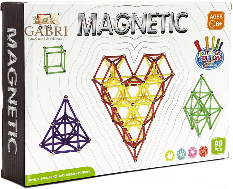 Stavebnice magnetická 99 dílků skládačka plast/kov v krabici