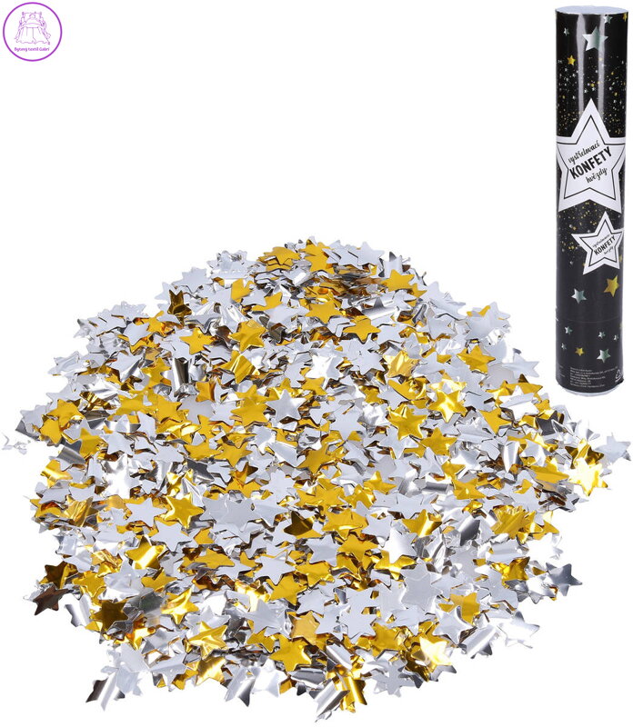 Konfety hvězdy zlaté + stříbrné vystřelovací party dekorace v tubě