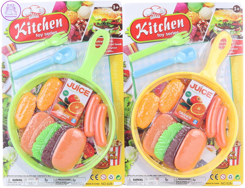 Pánev plastová set s příbory dětské nádobí + makety potravin 2 barvy