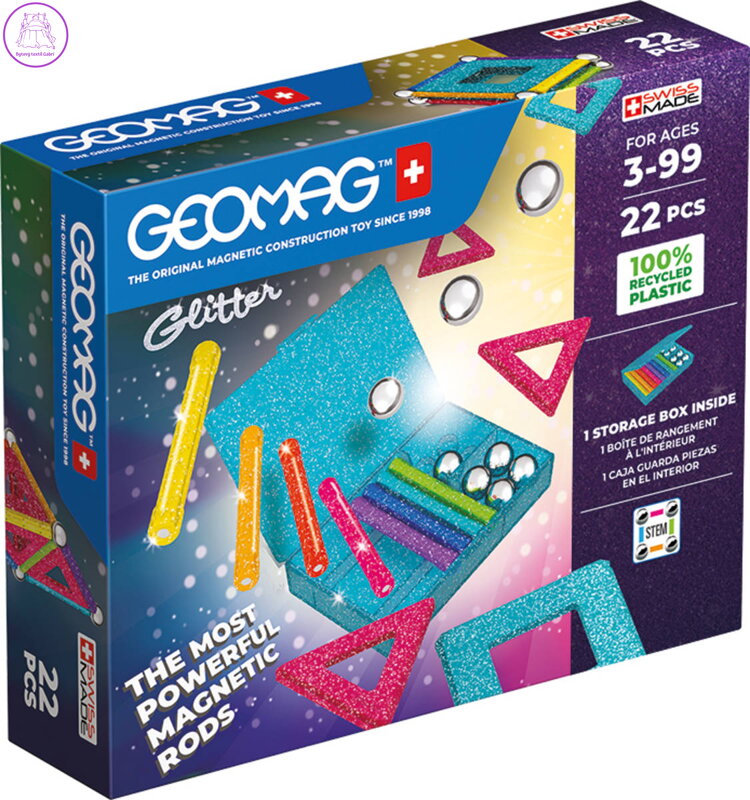 GEOMAG Glitter 22 dílků třpytivá Eko magnetická STAVEBNICE