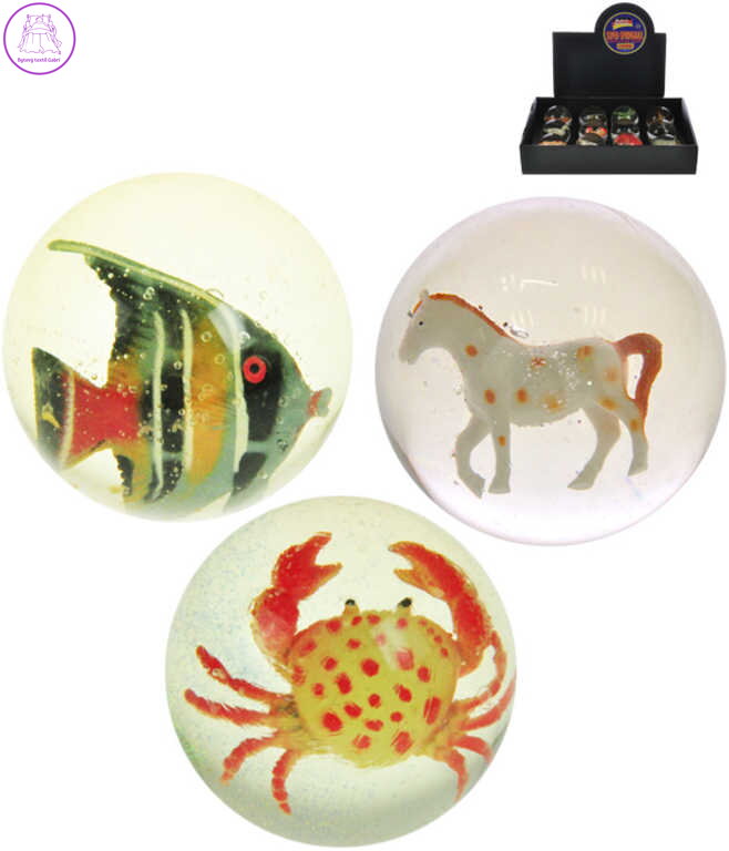 Hopík se zvířátkem uvnitř 7cm průhledný skákací balonek