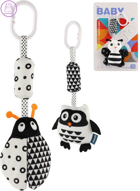 PLYŠ Zvířátko baby chrasticí závěsné 30cm kontrastní pro miminko 3 druhy