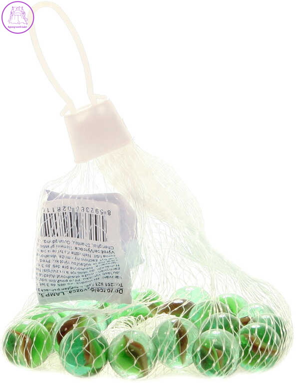 Kuličky skleněné cvrnkací 1,5cm set skleněnka 20ks s vrtulkou v síťce