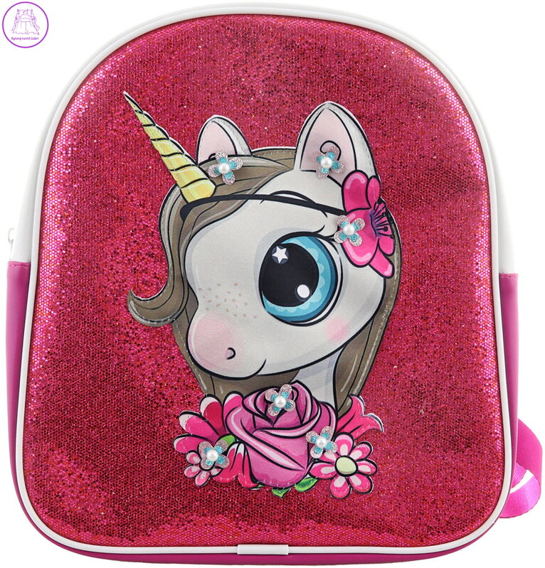 Batoh dětský holčičí Jednorožec 26x28x7cm třpytivý na zip