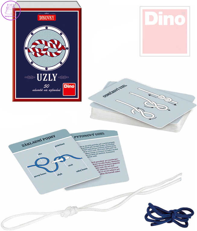 DINO Hra Uzly 50 návodů na vázání uzlů set s provázky v krabičce