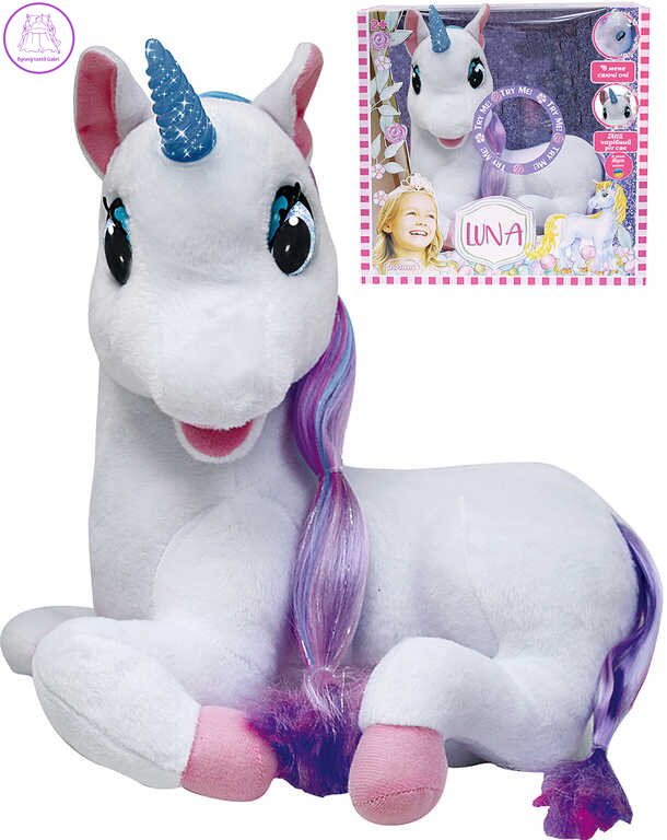 PLYŠ Jednorožec Luna pohádkový 36cm vypráví pohádky na baterie Světlo Zvuk