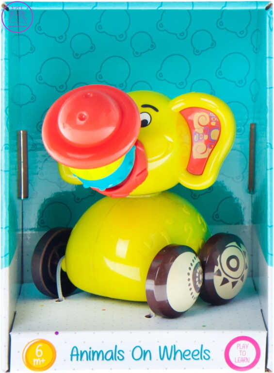 BAM BAM Baby slon 11cm zvířátko na kolečkách pro miminko plast