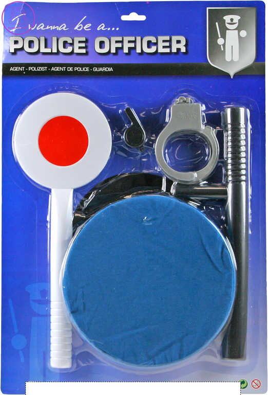 Policejní sada plácačka s čepicí a doplňky malý policajt na kartě