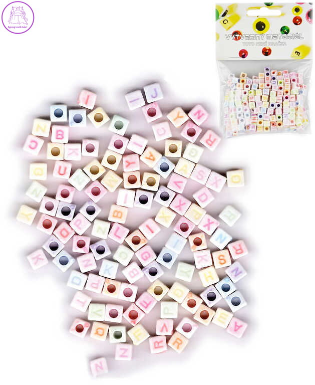 Korálky navlékací abeceda set 300ks plastové kostičky 6mm v sáčku