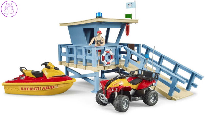 BRUDER 62780 Věž pobřežní hlídky set se čtyřkolkou, skútrem a plavčíkem