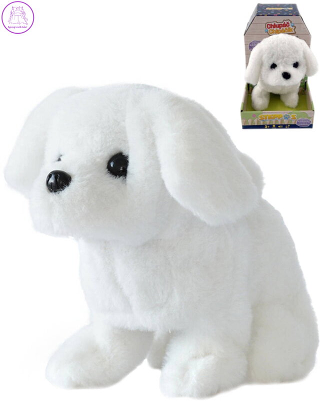 MAC TOYS Pejsek bílý interaktivní zvířátko chodící na baterie Zvuk PLYŠ