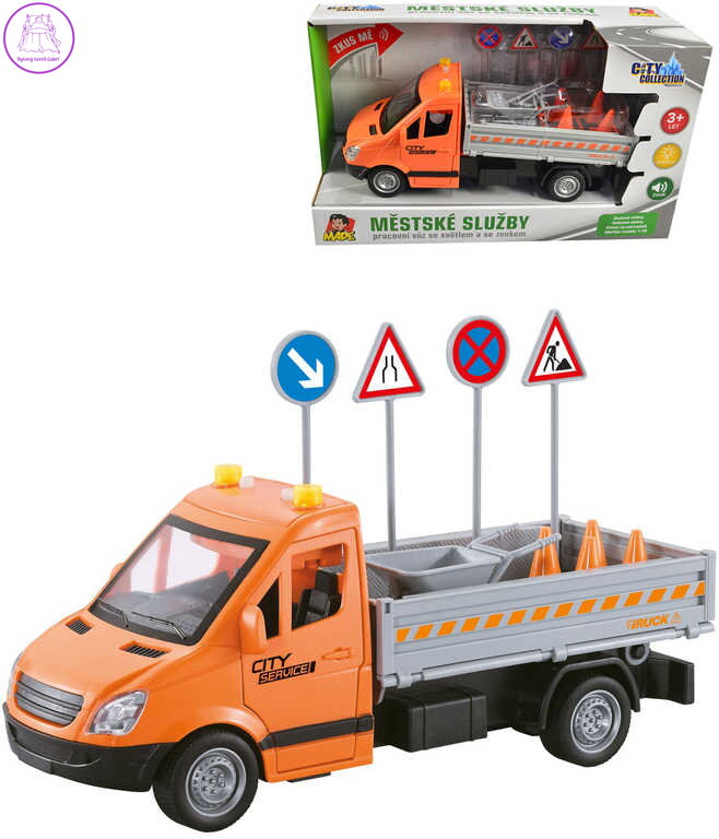 Auto pracovní set s dopravními značkami na setrvačník na baterie Světlo Zvuk