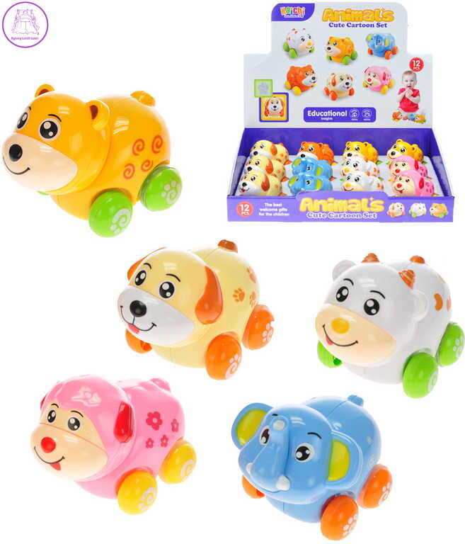 Zvířátko baby na kolečkách na setrvačník kývající hlavička 6 druhů plast