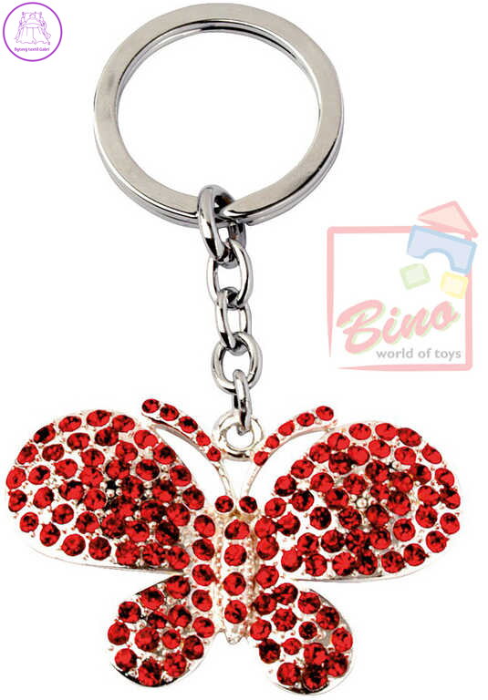 BINO Přívěsek zdobený s drahokamy motýl červený 10cm na klíče kov v sáčku