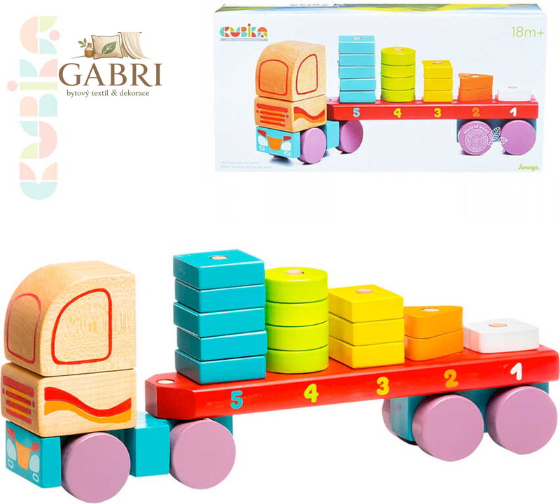 CUBIKA DŘEVO Baby Kamion autíčko navlékací stavebnice set 19 dílků