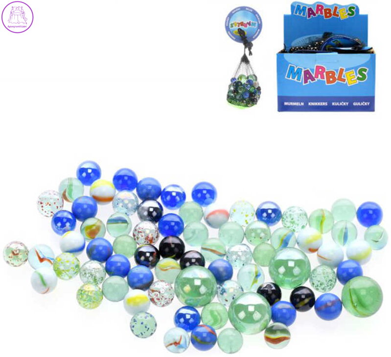 Kuličky skleněné set 40ks skleněnky v šíťce různé barvy a velikosti