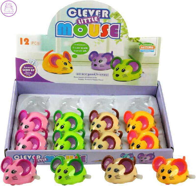 Myška natahovací na klíček plastová na kolečkách vrtí ocáskem 4 barvy