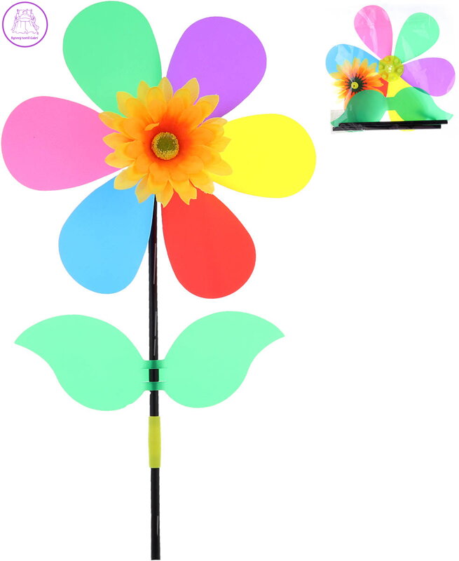 Větrník barevný květina 23x52cm plastová tyčka v sáčku