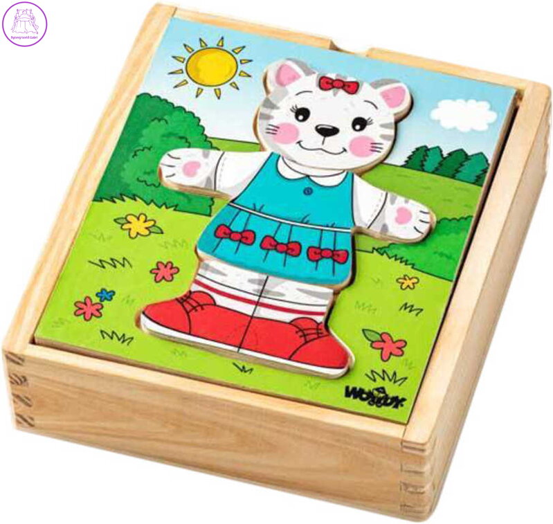 WOODY DŘEVO Baby puzzle šatní skříň kočička 18 dílků *DŘEVĚNÉ HRAČKY*