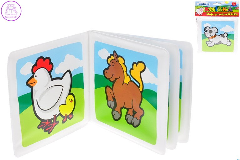 Knížečka baby pískací měkká 13x13cm zvířátka pro miminko plast