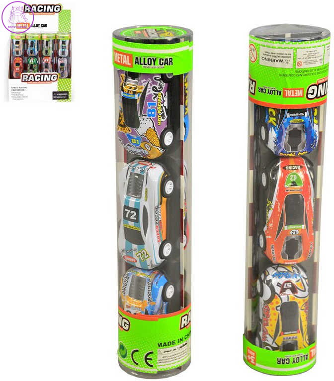 Auto kovové závodní 7cm zpětný chod set 6ks závodnička různé druhy v tubě