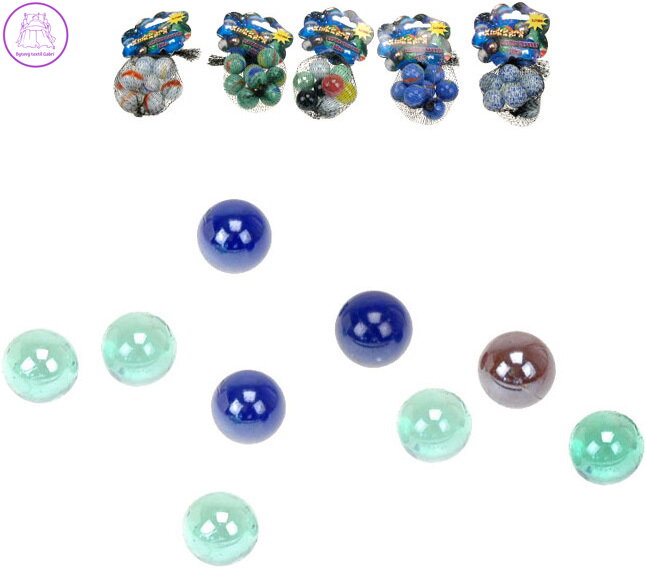 Kuličky skleněné 2,5cm set skleněnka 8ks v síťce 5 druhů