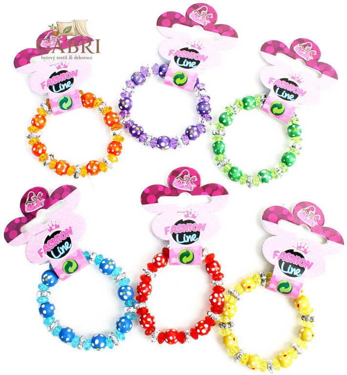 Náramek na ruku holčičí tečkovaný s korálky 6 barev dřevo/plast