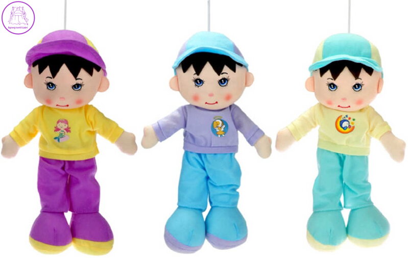 Panáček hadrový 35cm kluk s čepičkou 3 barvy s poutkem v sáčku