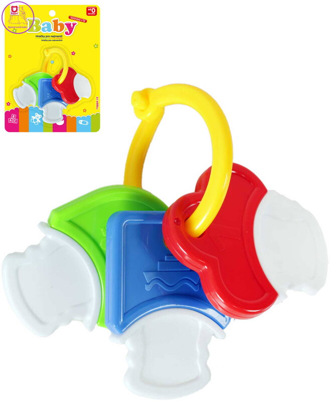 Chrastítko baby kousátko klíče pro miminko na kartě plast