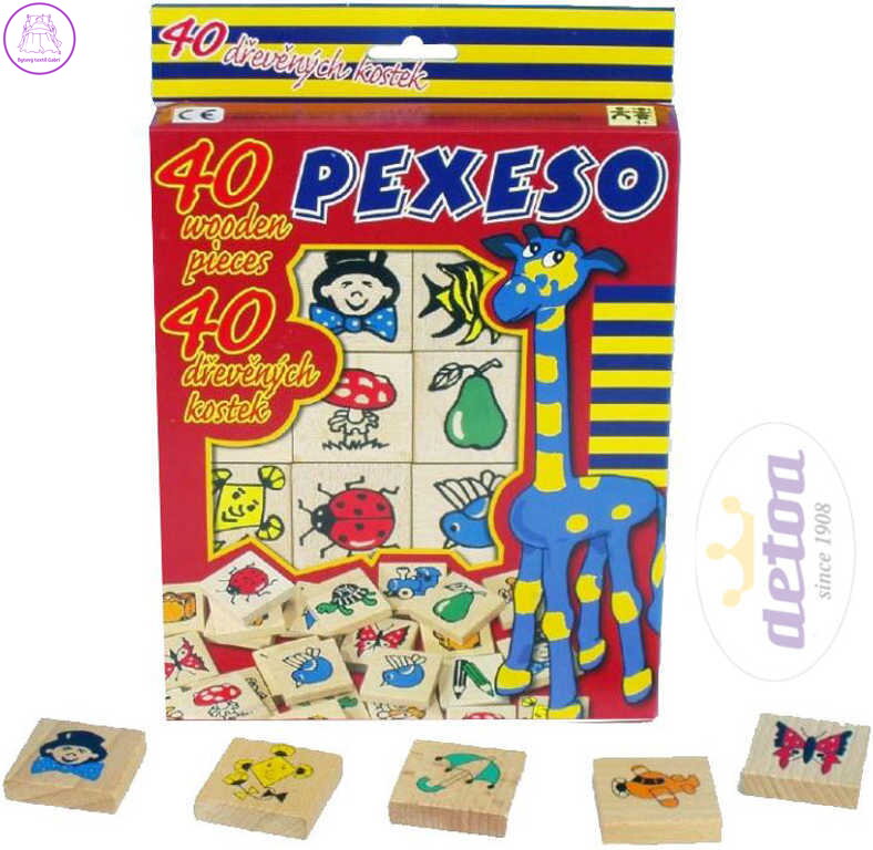 DETOA DŘEVO Pexeso set 40 dílků 4x4cm v krabičce s obrázky