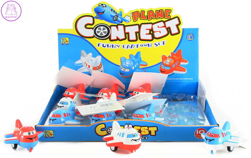 Letadlo baby veselé s obličejem 7cm natahovací 3 barvy plast