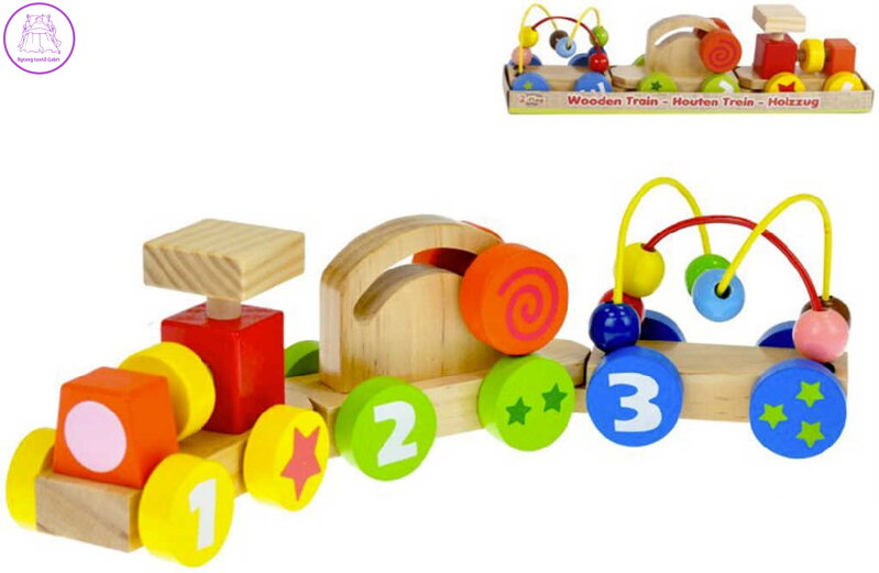 Vláček baby s aktivitami 34cm mašinka + 2 vagonky pro miminko