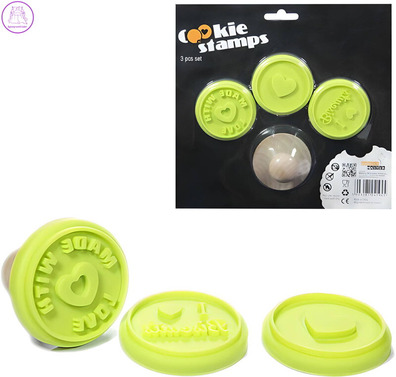 Razítka na sušenky set 3ks doplněk do dětské kuchyňky silikon/dřevo