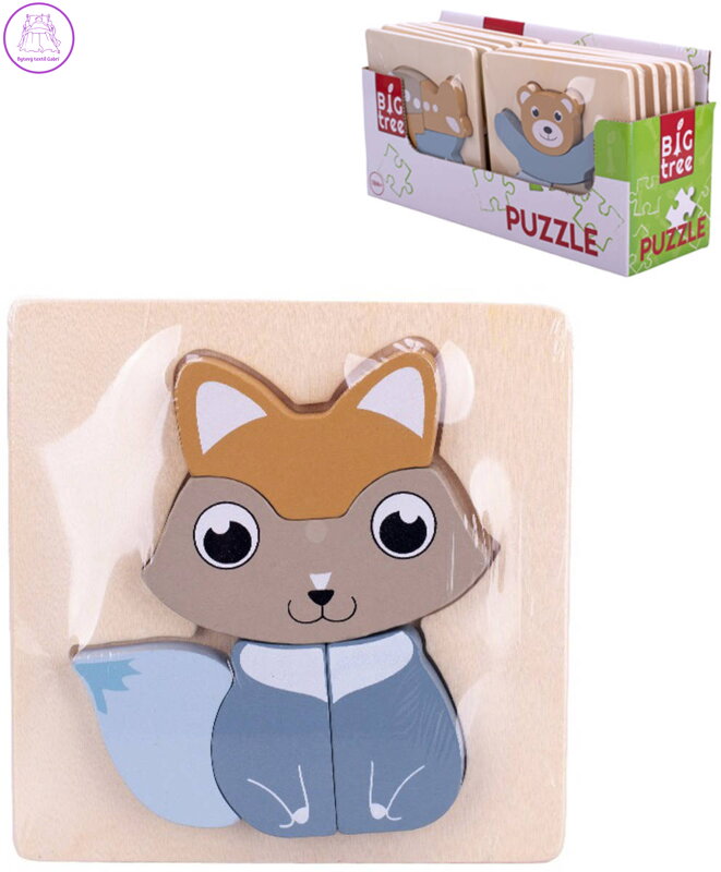 DŘEVO Puzzle baby vkládací zvířátka 5 dílků skládačka na desce 3 druhy