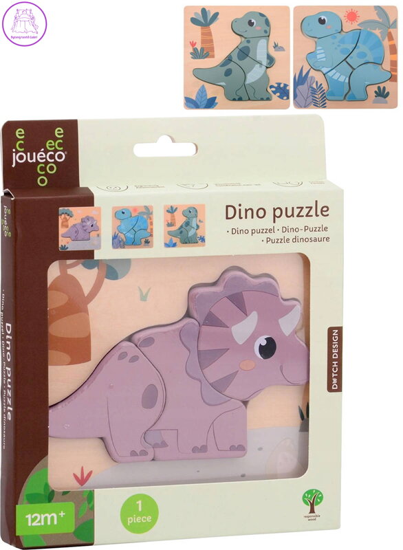 JOUECO DŘEVO Puzzle baby vkládací Dino na desce velké dílky 3 druhy