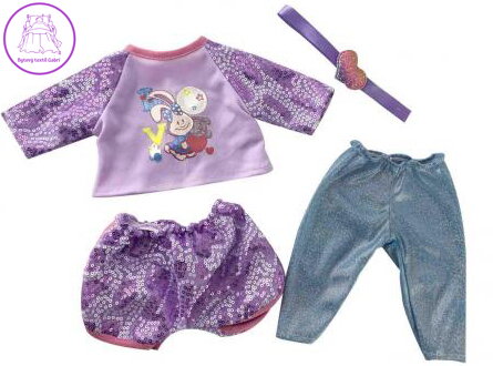 MAC TOYS Šaty pro panenku 40-43cm zajíček set s plínou a dudlíkem Fialová