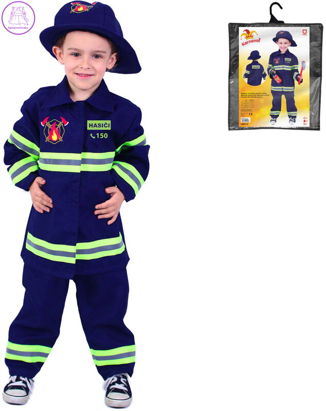 KARNEVAL Šaty hasič český potisk vel. M (117-128cm) 6-8 let *KOSTÝM*