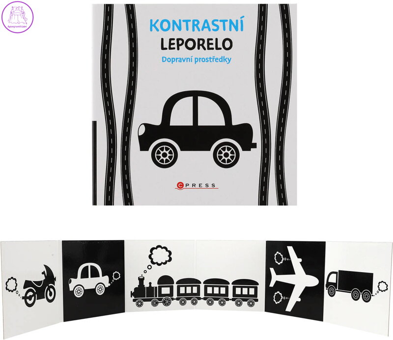 Knížka baby kontrastní leporelo dopravní prostředky pro miminko