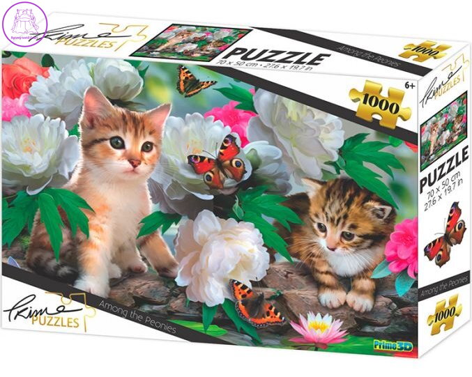 PRIME 3D Puzzle Koťata mezi pivoňkami 1000 dílků