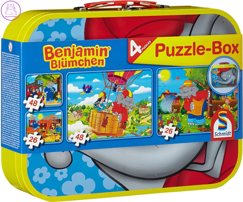 SCHMIDT Puzzle Benjamin Kvítko 4v1 v plechovém kufříku (26,26,48,48 dílků)