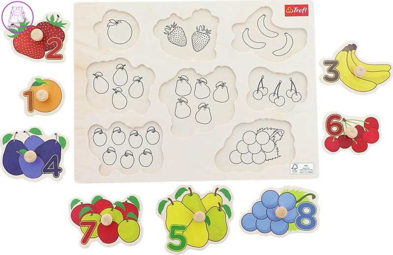 TREFL Dřevěná vkládačka Ovoce s čísly