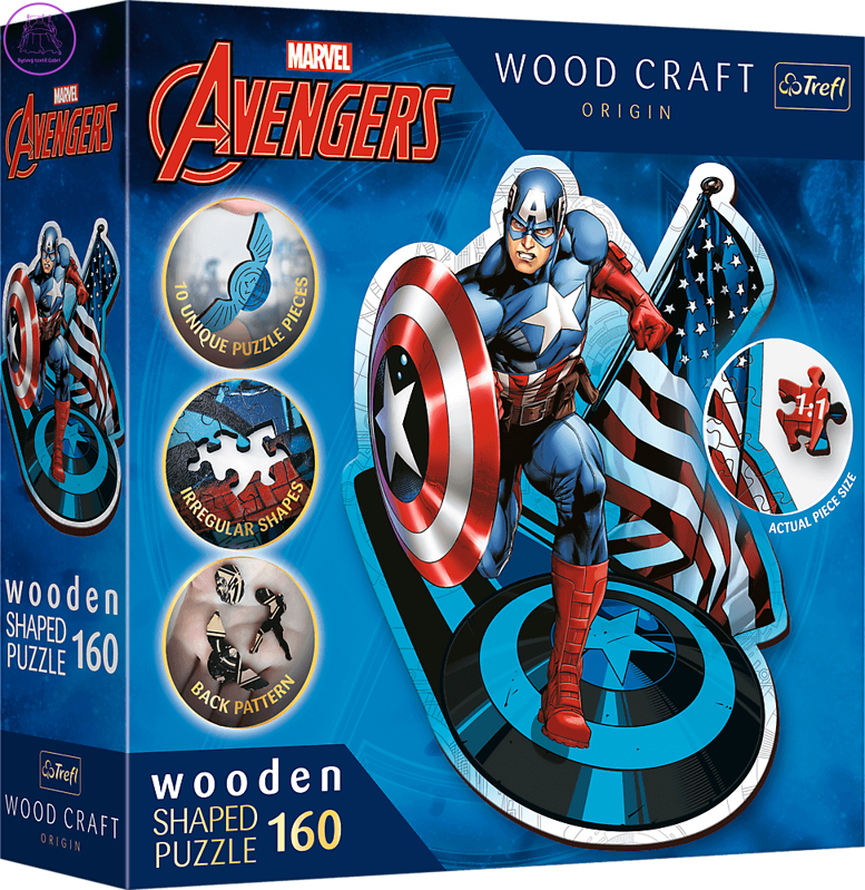 TREFL Wood Craft Origin puzzle Neohrožený Kapitán Amerika 160 dílků