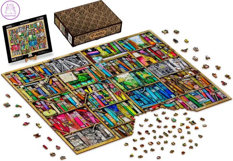 WOODEN CITY Dřevěné puzzle Knihovna 2v1, 4000 dílků