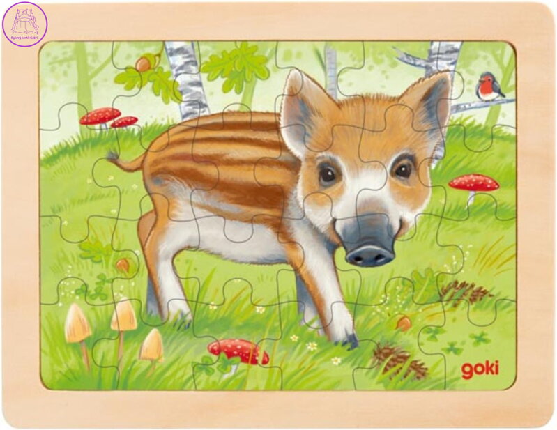GOKI Dřevěné puzzle Lesní zvířátka: Prasátko 24 dílků