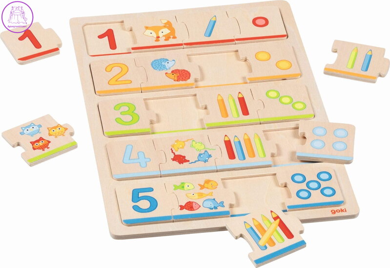 GOKI Dřevěné vkládací puzzle Nauč se počítat 20 dílků