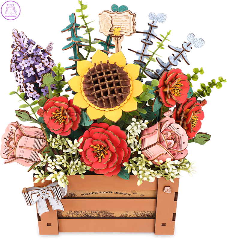 ROBOTIME Rowood 3D dřevěné puzzle Truhlík s květinami 658 dílků