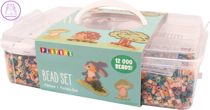 PLAYBOX Zažehlovací korálky v plastovém kufříku Mellow pastel + destička a předlohy 12000ks