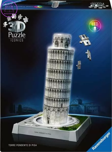 RAVENSBURGER Svítící 3D puzzle Iconics: Šikmá věž v Pise (Noční edice) 216 dílků