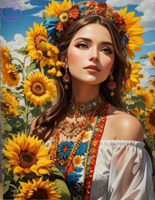 NORIMPEX Diamantové malování Slovanka mezi slunečnicemi 30x40cm